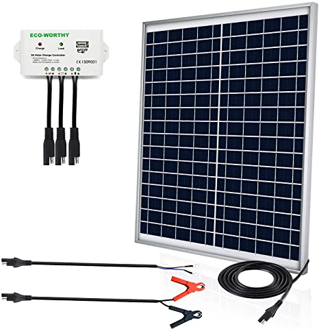 ECO-WORTHY 20W Solar Power Kit: 20 Watt Solar Panel with Charge Controller&Alligator Clips for 12V Battery Charging Led Light,Fountain Pump,Vent Fan,Gate Opener,Linear,Camera,