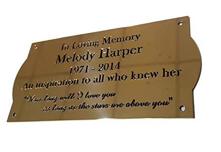 4" x 3" Curved Sides solid brass engraved nameplate. Personalised engraved memorial plaque