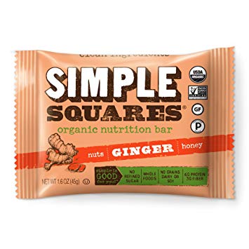Simple Squares Paleo Protein Bars | Non GMO, Organic, No Dairy, Low Carb, Gluten Free Paleo Snacks | Naturally Made Breakfast Bars Gluten Free Snacks (Ginger Nuts & Honey - 12 Pack)