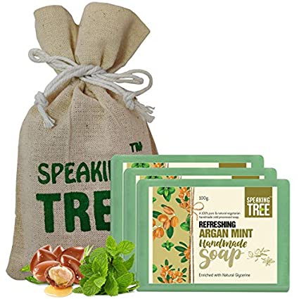 Speaking Tree Refreshing Argan & Mint Handmade Soap - 100gms (Pack of 3)