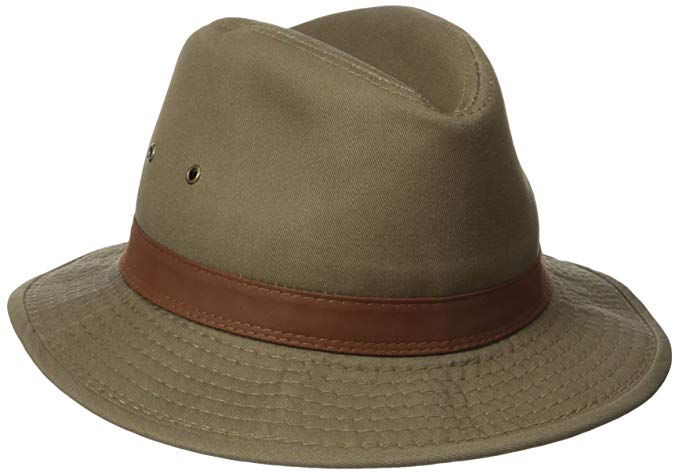 Dorfman Pacific Men's One-Piece Canvas Faux Leather-Trim Safari Hat