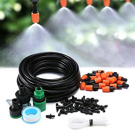 KINGSO Micro Flow Drip Watering Irrigation Adjustable Misting Kits System Self Plant Garden Hose Automatic Watering Kits (15m)