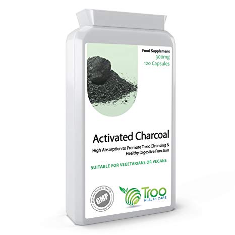 Activated Charcoal 300mg 120 Capsules - Steam Activated from Natural and Sustainable Coconut Charcoal - UK Manufactured GMP Consistent Quality Guarantee