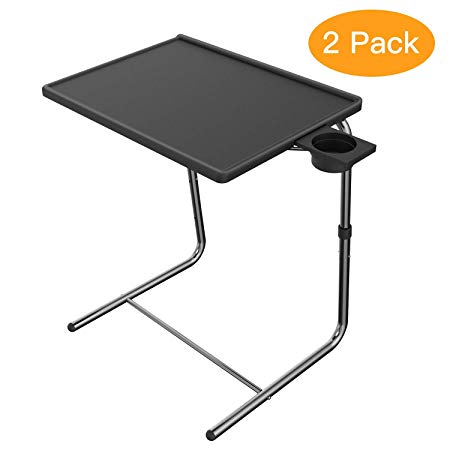 HUANUO Adjustable TV Tray Table - with 6 Height & 3 Tilt Angle Adjustments and Built-in Cup Holder for Dinner on Bed & Sofa (2 Pack, Black)