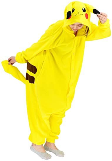 vavalad Adult Pikaqiu One Piece Pajamas Cosplay Halloween Animal Christmas Sleepwear Jumpsuit Costume Women Men