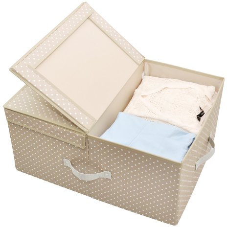 Folding Ultra-size Clothes Storage Containers with Lid and Dual Compartments, (21.7x16.5x10.2 Inches), Apricot Dot