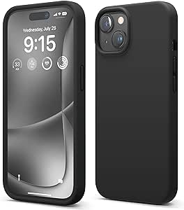 elago Compatible with iPhone 15 Case, Liquid Silicone Case, Full Body Protective Cover, Shockproof, Slim Phone Case, Anti-Scratch Soft Microfiber Lining, 6.1 inch (Black)