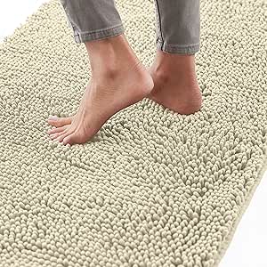 Gorilla Grip Bath Rug Mat 60x24, Thick Soft Absorbent Chenille, Rubber Backing Quick Dry Microfiber Mats, Machine Washable Rugs for Shower Floor, Bathroom Runner Bathmat Accessories Decor, Sand