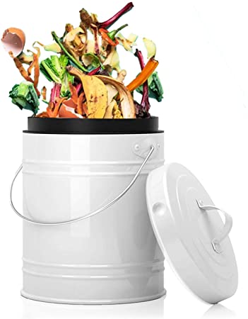 Compost Bin for Kitchen Counter, LALASTAR 1 Gallon Kitchen Compost Bin for Kitchen Food Waste, Odor-Free Countertop Compost Container, White