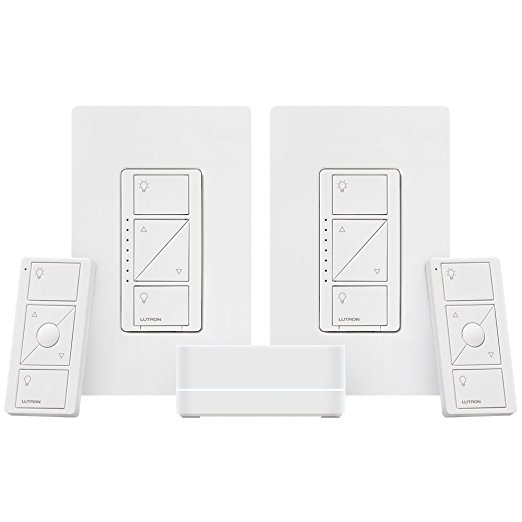 Lutron P-BDG-PKG2W-A Caseta Wireless Deluxe Smart Lighting Control Kit, Works with Alexa, White