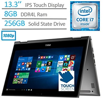 2017 Newest Dell Inspiron 13.3'' 2-in-1 FHD (1920 x 1080) Touchscreen Convertible Laptop PC, Intel Core i7-6500U 2.5GHz, 8GB DDR4 SDRAM, 256GB SSD, Backlit Keyboard, Bluetooth, HDMI, Windows 10-Gray