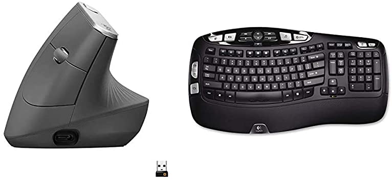 Logitech MX Vertical Wireless Mouse, Graphite & K350 Wireless Wave Keyboard with Unifying Wireless Technology - Black