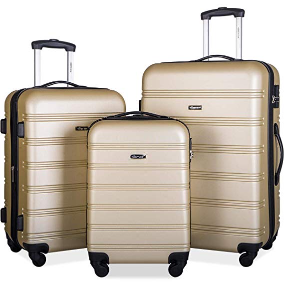 Merax Mellowdy 3 Piece Set Spinner Luggage Expandable Travel Suitcase 20 24 28 inch (Golden)