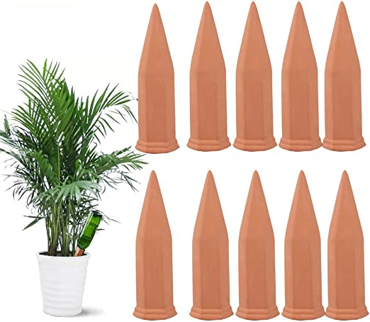 Fu Store 10PCS Plant Watering Stakes Automatic Plant Waterers for Vacations Plant Terracotta Self Watering Spikes Devices for Wine Bottles Great Plant for Indoor & Outdoor Plants (10 Pack)