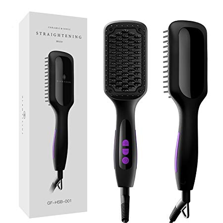 Ionic Hair Straightener Brush, GLAMFIELDS Electrical Heated Irons Hair Straightening with Faster Heating, MCH Ceramic Technology, Auto Temperature Lock, Anti Scald, Heat Resistant Glove