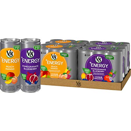 V8  Energy Variety Pack, Healthy Energy Drink, Pomegranate Blueberry and Peach Mango, 8 Ounce Can (24 Count)