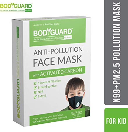 Bodyguard Reusable Anti Pollution Face Mask with Activated Carbon, N99   PM2.5 for Kids - Small