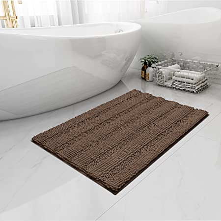 Easy-Going Luxury Chenille Striped Pattern Bath Mat, 24x70 in, Soft Plush Bath Rug, Absorbent Bathroom Rug, Non Slip Perfect Carpet Rugs for Shower, Bedroom, Front Door, Enterway (Camel)