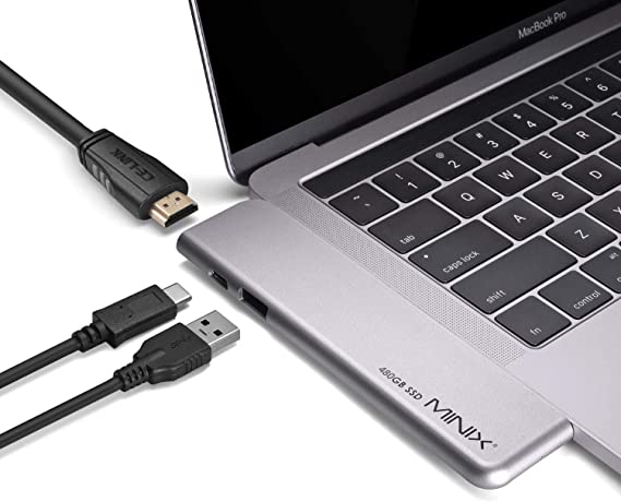 MINIX NEO SD4 USB-C Multiport 480GB SSD Storage Hub for Apple MacBook Air/Pro | HDMI 4K@60Hz | Thunderbolt 3 | USB 3.0,Sold by MINIX Technology Limited.(Space Gray)