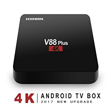 V88 Plus Android TV Box, 4K Smart Multimedia Player, 3D Bluetooth Internet Media Player Rockchip 3229 Quad Core, DDRIII 2GB EMMC 8GB 64bit, Game Player for TV , Black