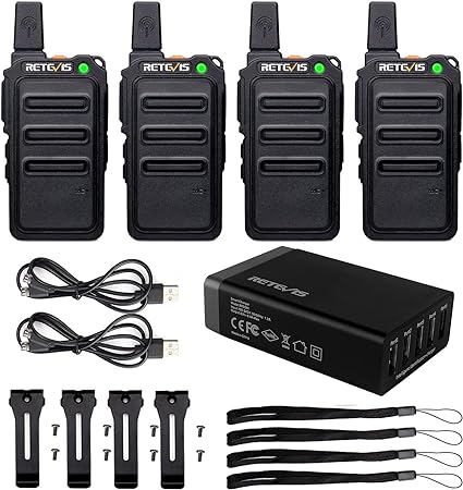 Retevis RT19 Walkie-Talkies, Rechargeable 2 Way Radios with 5-Port USB Charger, Metal Clip,1300 mAh Battery, Small and Lightweight Two Way Radios for Warehouse Clinic Event Daycare Gift(4 Pack)