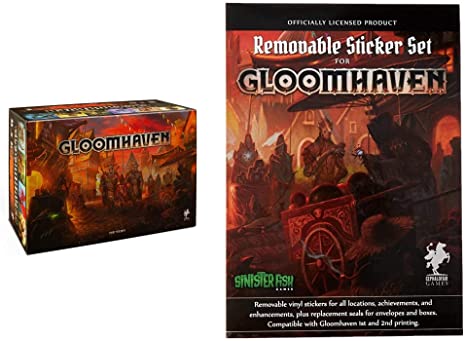 Cephalofair Games Gloomhaven Multi-Award-Winning Strategy Boxed Board Game & Sinister Fish Gloomhaven Removable Sticker Set, Removable Stickers Multi-Award-Winning Strategy Boxed Board Game Accessory