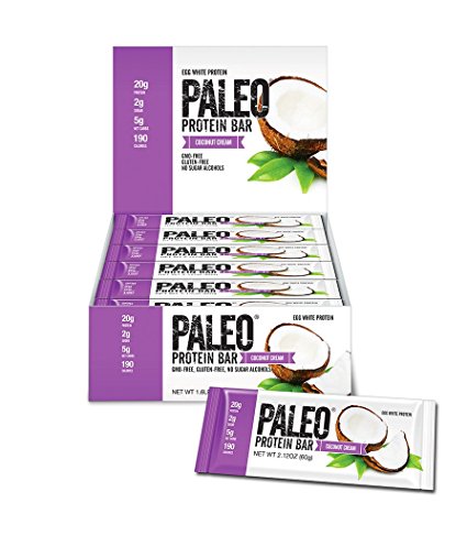 Paleo Protein Bar® (Coconut Cream) 12 Bars (20g Egg White Protein) 5 Net Carbs (Organic Prebiotics / Probiotics)