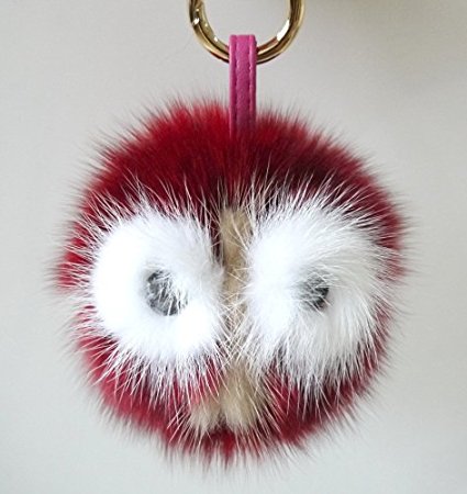 AURORA168 Burgundy Owl Fur Monster Bugs Pom Pom Plush Doll Key Ring/ Keychain /Bag Charm