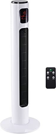 HOMCOM Ventilateur colonne tour programmable oscillant silencieux 45 W avec télécommande écran affichage minuterie 3 modes 3 vitesses 32L x 32l x 96H cm blanc noir