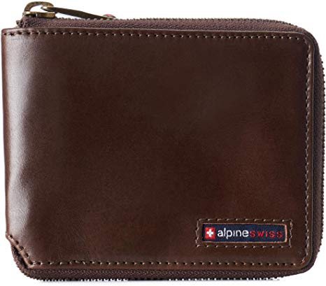 Alpine Swiss Logan Zipper Bifold Wallet For Men or Women RFID Safe