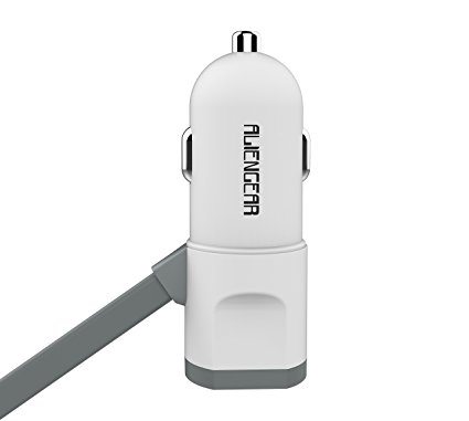 iPhone Car Charger, Aliengear [Apple MFI Certified] Lighting Car Charger for iPhone 6S / 6S Plus, 6, 6 Plus, SE, 5, 5S, iPad Pro, Air 2, Mini 3 ,with Extra USB Port (White)