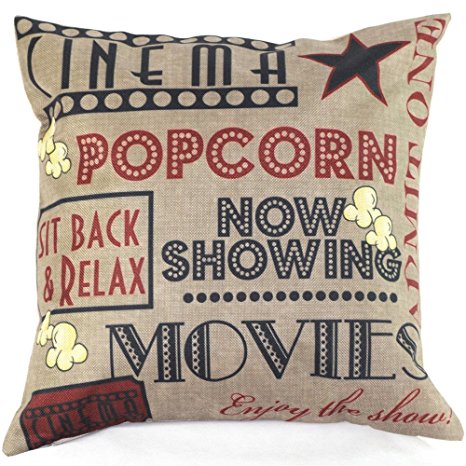 OliaDesign Movie Popcorn Cotton Linen Pillow Cover, 17.3 x 17.3"