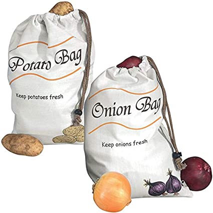 KRISMYA Potato & Onion Sprout-Free Vegetable Storage Bags - White