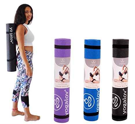 NEW YEAR SALE Yogalov Non-Slip Yoga Mat With Strap and Bag 1/4 Inch Thick Dual-Texture Sides Grip Eco Friendly for Fitness Pilates Workouts 6mm Sticky Mat