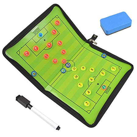 FOCCTS Magnetic Soccer Tactic Coaching Board with 26 Magnets, Dry Erase Marker, Eraser, Foldable and Portable Football Coach Tool