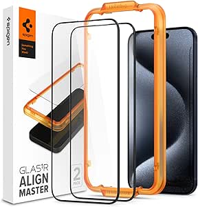 Spigen AlignMaster Full Coverage Tempered Glass Screen Protector for iPhone 15 Pro (2 Pack)