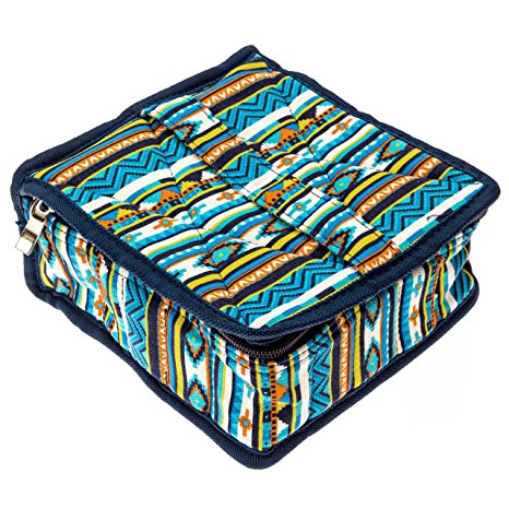 Blue Essential Oil Bottle Carrying Case - 30 Bottles of 5ml, 10ml, or 15ml sizes for Storing & Traveling By Diffusing Essentials™ - Neon Navajo Aztec Fabric