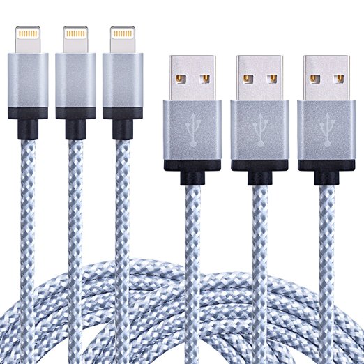 TOPLUS Lightning to USB Cable (3 Pack) 2m/6ft Nylon Braided Sync Charger for Apple iPhone 6/6 Plus, 6s/6s Plus, 5/5c/5s/SE, iPad, iPod