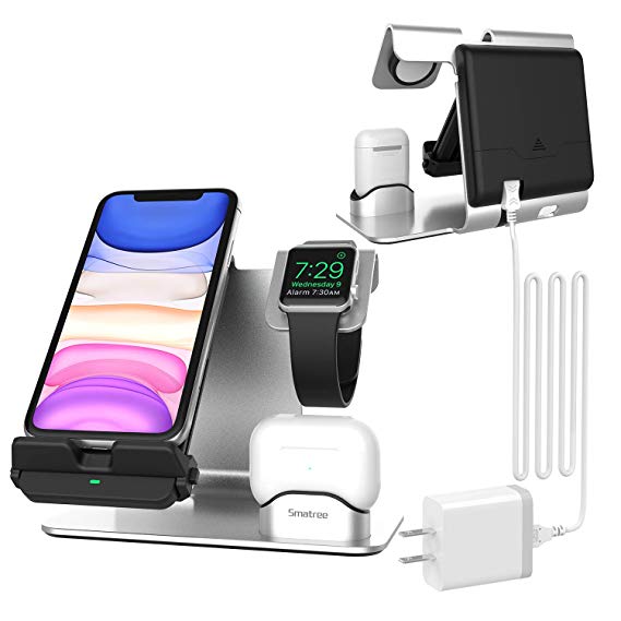 Smatree Wireless Charging Station for Apple Watch, AirPods/Pro, iPhone 11/11 Pro/11 Pro Max/Xs MAX/XR/XS/X/8/8 Plus, Galaxy Note 10/S10/S10 Plus & Other QI Enabled Cellphones(18W Adapter Included)