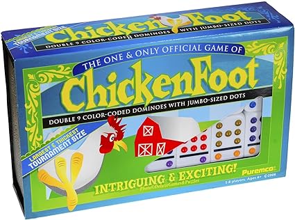 Dominoes Chicken Foot Double 9, Tournament Size Set with Colored Dots