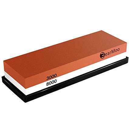 BearMoo Whetstone 2-IN-1 Sharpening Stone 3000/8000 Grit Whaterstone, Rubber Stone Holder Includedd