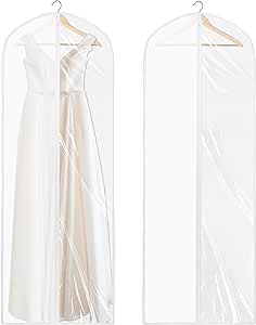 Simple Houseware 65-inch Translucent Garment Bags with Zipper for Gowns, Suits, Dresses, Costumes, Uniforms, 2 Pack, Clear