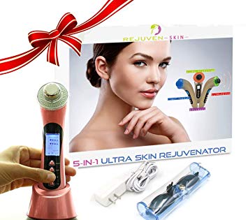 Rejuven Skin 5-in-1 Anti aging facial toning device combining Galvanic, Light therapy, Wave and Microvibration to reverse aging, tighten skin. reduce fine lines and wrinkles
