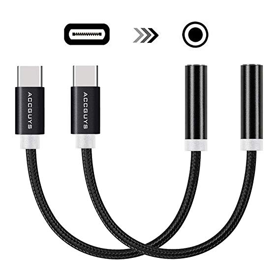 USB C to 3.5mm Audio Headphone Jack Adapter,ACCGUYS 1 Pack Nylon Braided Type C to 3.5mm Headphone Cable Compatible with Huawei P20 Pro/Xiaomi 6/Moto z(2-PACK)