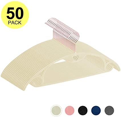 IEOKE Velvet Clothes Hangers, 50-Pack No Shoulder Bumps Suit Hangers Ultra Thin Space Saving 360 Degree Swivel Heavy Duty Hook Durable Hangers for Sweaters,Coat,Jackets,Pants,Shirts,Dresses (Ivory)
