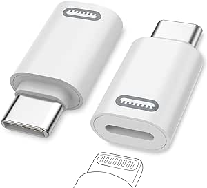 MoKo Adaptador Lightning a USB C, 2PZS Adaptador USB-C Macho a Lightning Hembra para iPhone 15/15 Pro/15 Pro Max/15 Plus, iPad, Carga/Transmisión de Datos, NO para Auriculares/Audio/OTG, Blanco PD