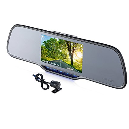 Dash Cam, Z-Edge Z2 Plus Super HD Dual Lens Car Camera, 1296P Full HD 1080P Car DVR, Rearview Mirror Recorder, Camcorder for Vehicles Front and Rear Views, with 5-Inch Screen and 150° Viewing Angle