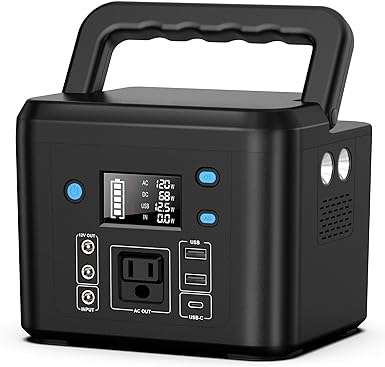 powkey Portable Power Bank with AC Outlet, 200W/110V Portable Laptop Battery Bank, 33000mAh Laptop Charger Power Supply with AC Outlet, for Outdoor Camping Home Use,Blue Color