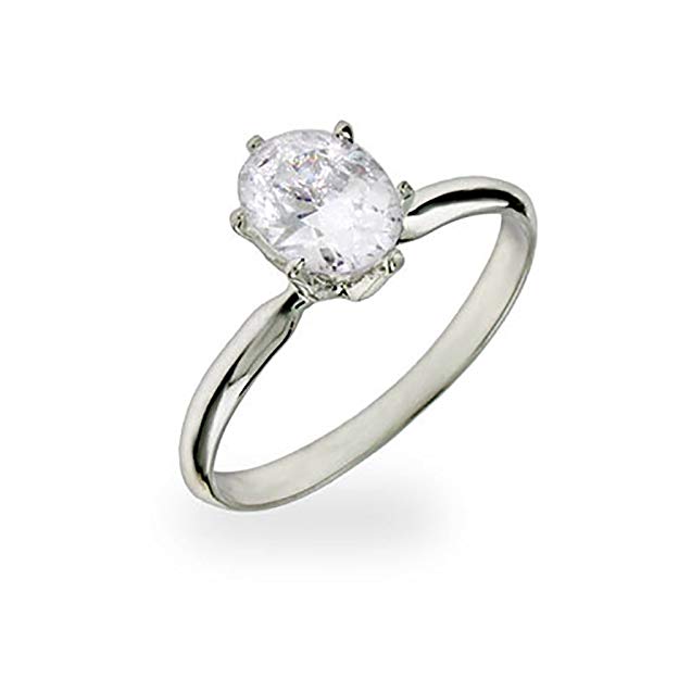 Eve's Addiction Oval Cut Solitaire CZ Sterling Silver Ring
