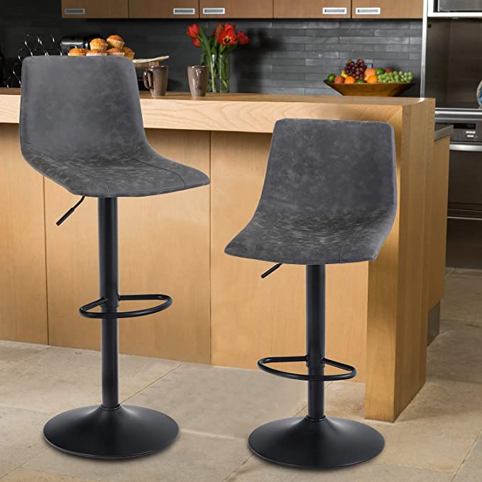 Maison Swivel Bar Stools Set of 2 for Kitchen Counter Adjustable Counter Height Bar Chairs with Back Tall Barstools PU Leather Kitchen Island Stools, Grey